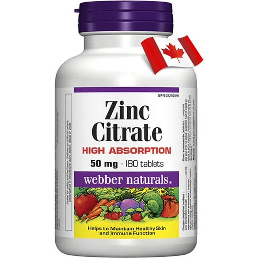 WEBBER NATURALS Zink 50 mg Citrat 1×180 tbl, Nahrungsergänzungsmittel