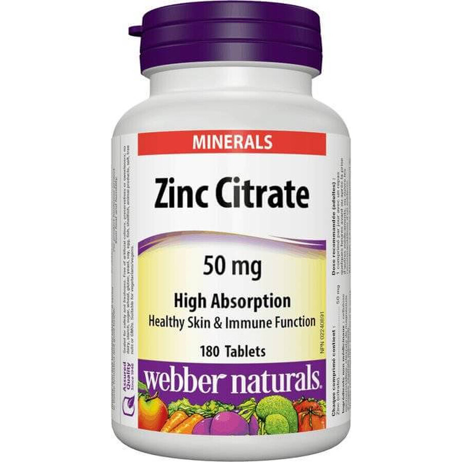 WEBBER NATURALS Zink 50 mg Citrat 1×180 tbl, Nahrungsergänzungsmittel