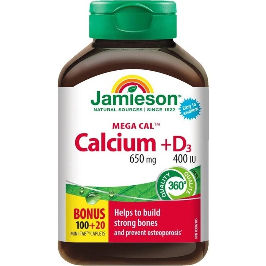 JAMIESON MEGA CAL CALCIUM + VITAMINA D3 1×120 tbl