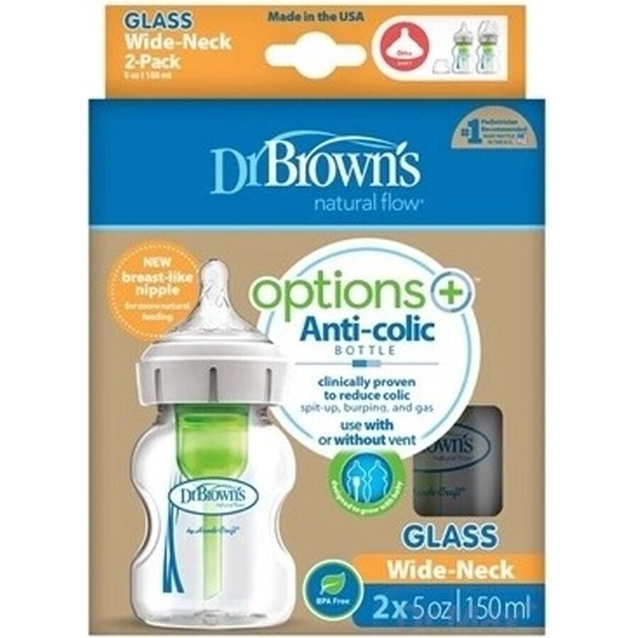 Dr.BROWN´S Feeding Bottle OPTIONS+ 150 ml duopack 1×2 pcs, anti-colic feeding bottle 0m+