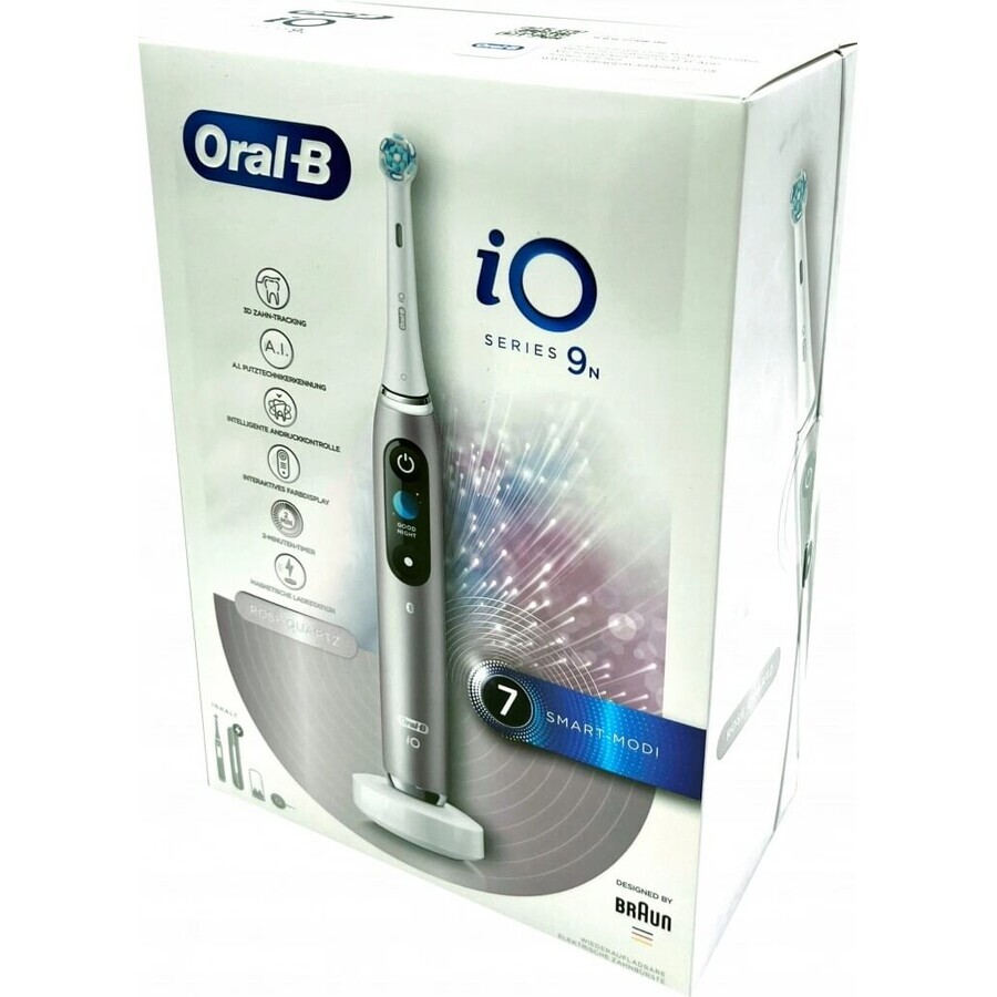 Oral B EK iO Series 9 Rose Quartz + Zahnbürstenhalter + Reiseetui 1×1 Set, elektronische Zahnbürste