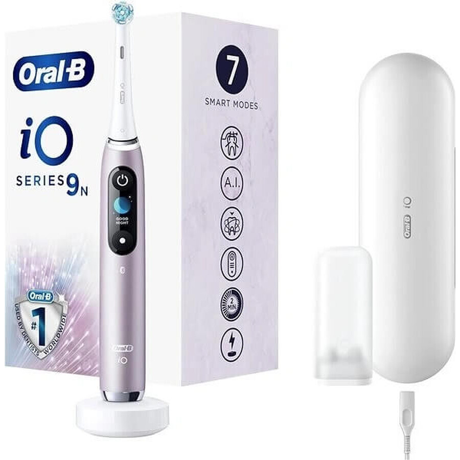 Oral B EK iO Series 9 Rose Quartz + Zahnbürstenhalter + Reiseetui 1×1 Set, elektronische Zahnbürste