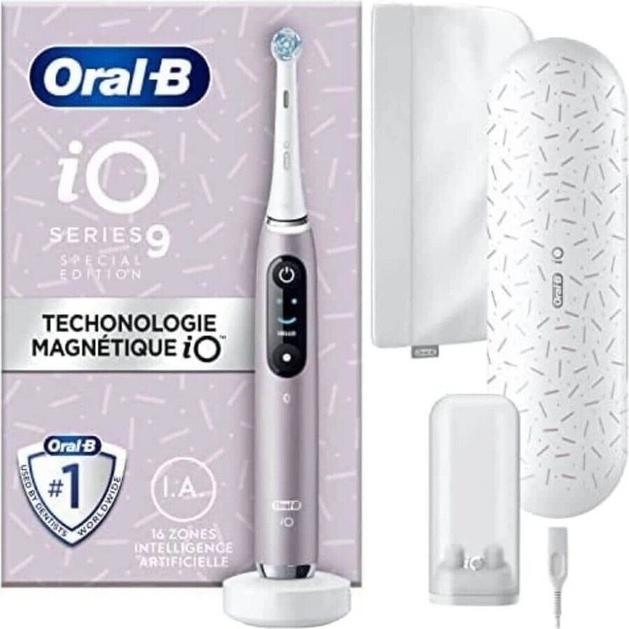 Oral B EK iO Series 9 Rose Quartz + Zahnbürstenhalter + Reiseetui 1×1 Set, elektronische Zahnbürste