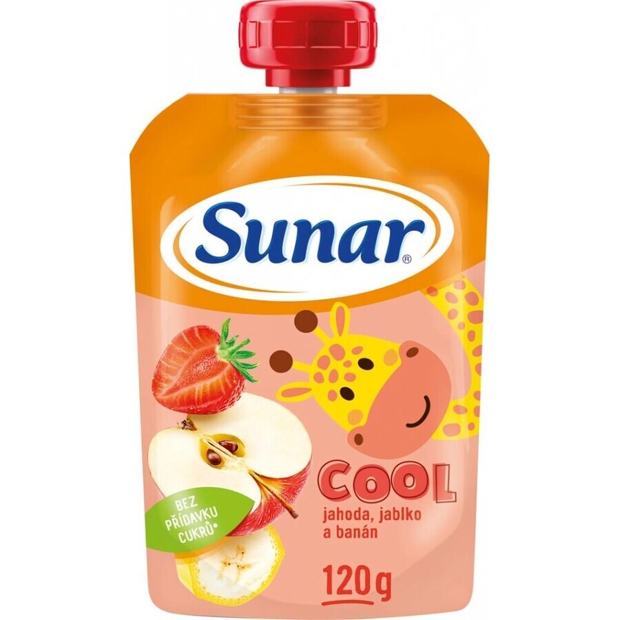 Sunar COOL Fruit Banana, fragole, mele 1×120 g, Banana, fragole, mele, 12m+