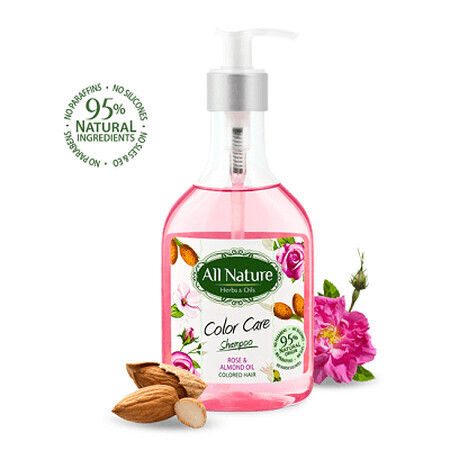 Șampon pentru păr vopsit cu trandafiri și ulei de migdale, 255 ml, All Nature