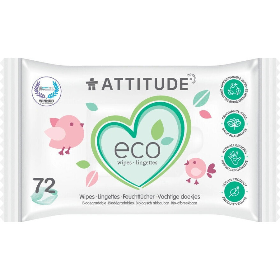 ATTITUDE Salviette umidificate non profumate 1×72 pezzi, salviette umidificate