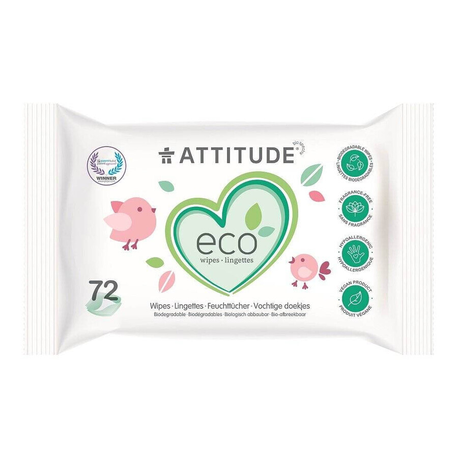 ATTITUDE Salviette umidificate non profumate 1×72 pezzi, salviette umidificate