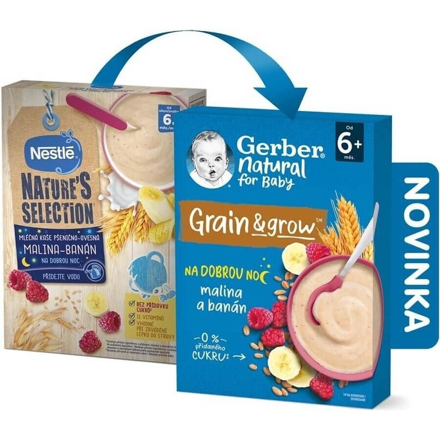 Gerber Natural Milk Porridge Wheat-Oat 1×220 g, raspberry and banana (from 6 months)