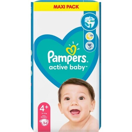 Pampers Active Baby Baby MP S4+ 1×54 pcs, taille S4+, couches pour bébés