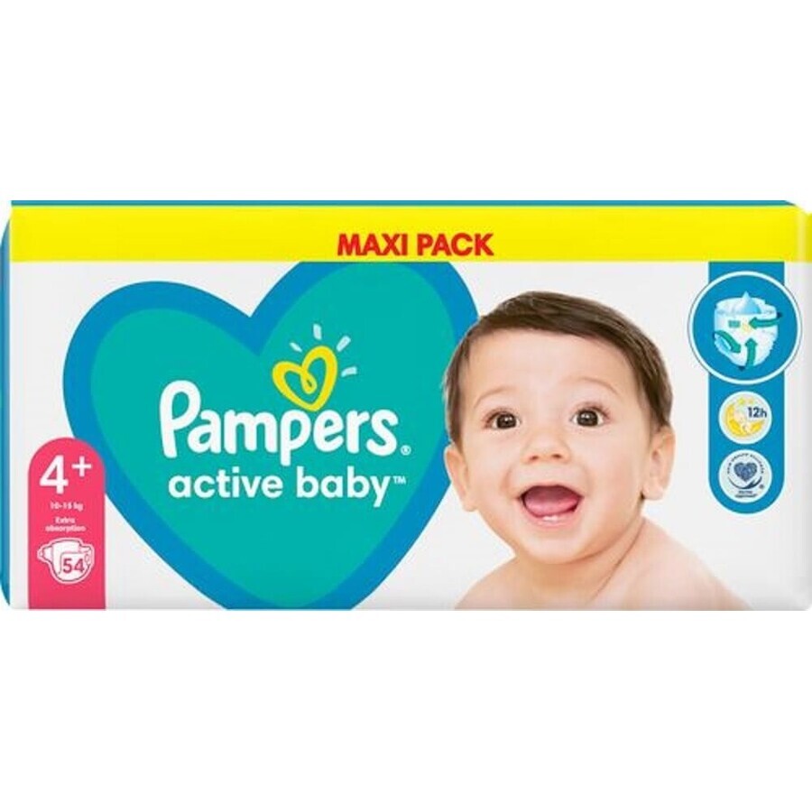 Pampers Active Baby Baby MP S4+ 1×54 pcs, taille S4+, couches pour bébés