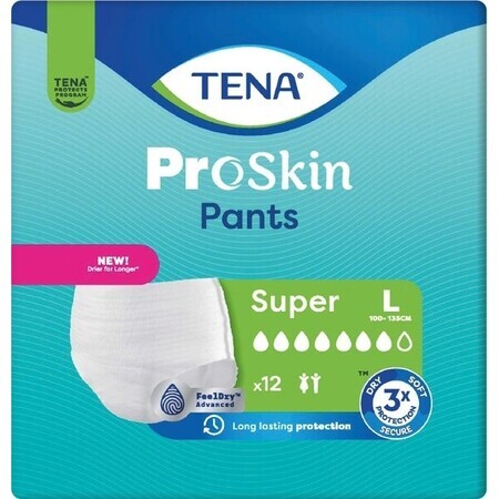 TENA PANTS SUPER LARGE 1×12 pezzi, slip assorbenti elasticizzati, assorbimento 2010 ml, circonferenza fianchi 100-135 cm