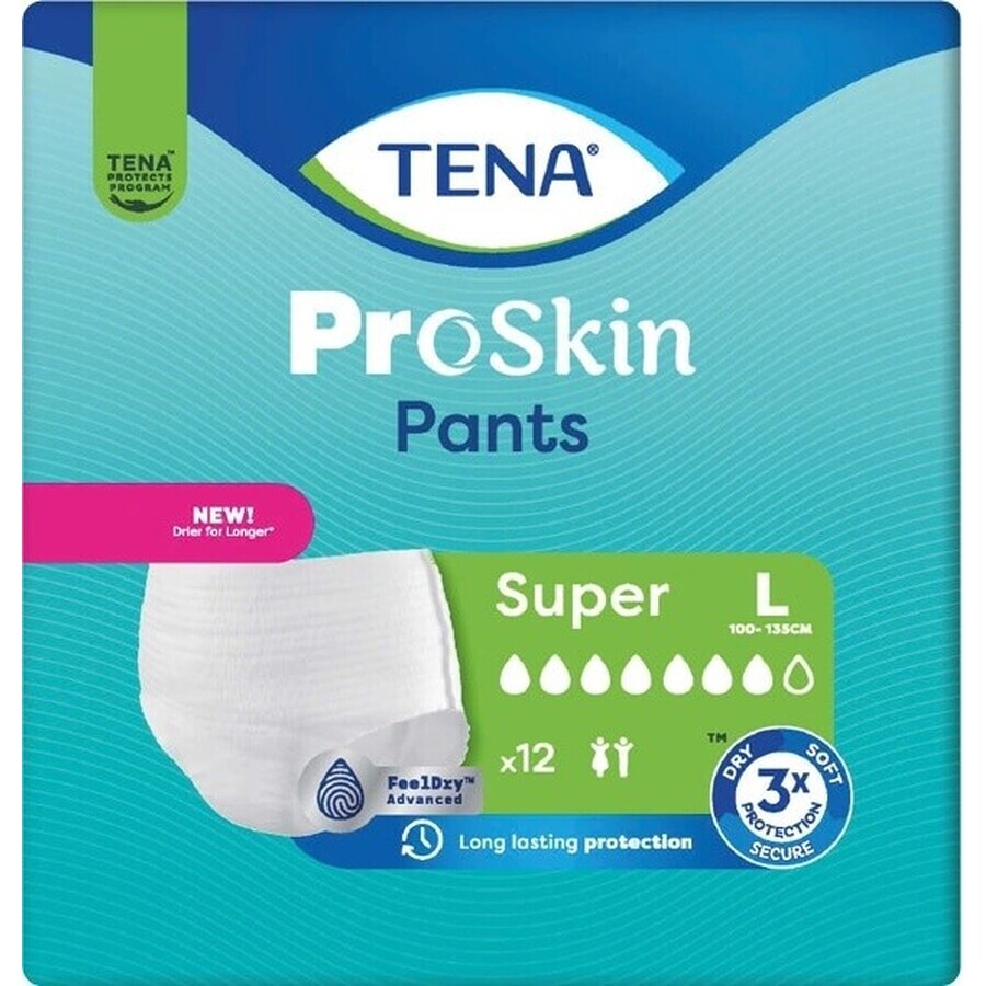 TENA PANTS SUPER LARGE 1×12 pezzi, slip assorbenti elasticizzati, assorbimento 2010 ml, circonferenza fianchi 100-135 cm