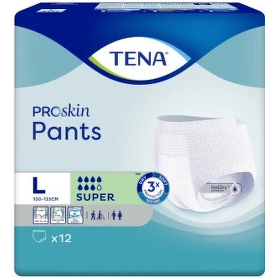 TENA PANTS SUPER LARGE 1×12 pezzi, slip assorbenti elasticizzati, assorbimento 2010 ml, circonferenza fianchi 100-135 cm