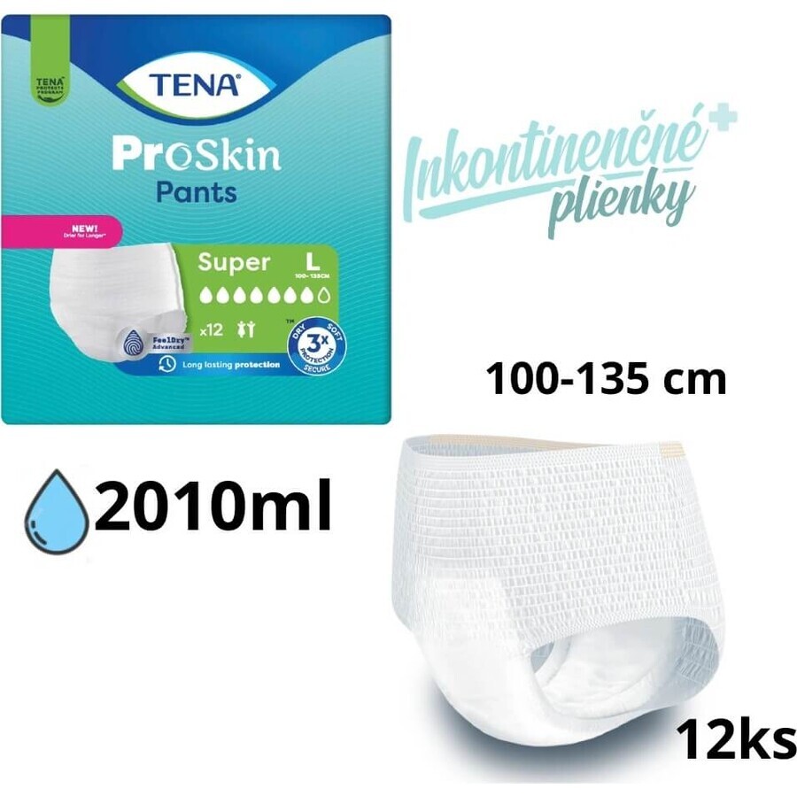 TENA PANTS SUPER LARGE 1×12 pezzi, slip assorbenti elasticizzati, assorbimento 2010 ml, circonferenza fianchi 100-135 cm