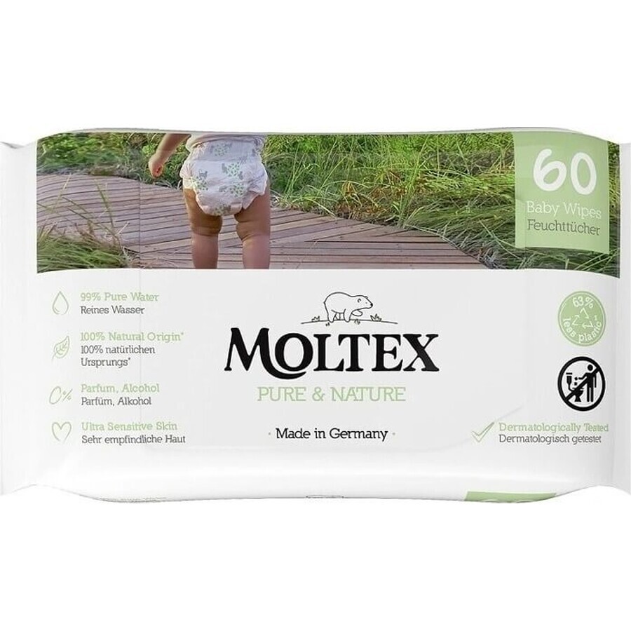 Moltex Pure & Nature EKO șervețele umede pe bază de apă 1×60 buc, șervețele umede