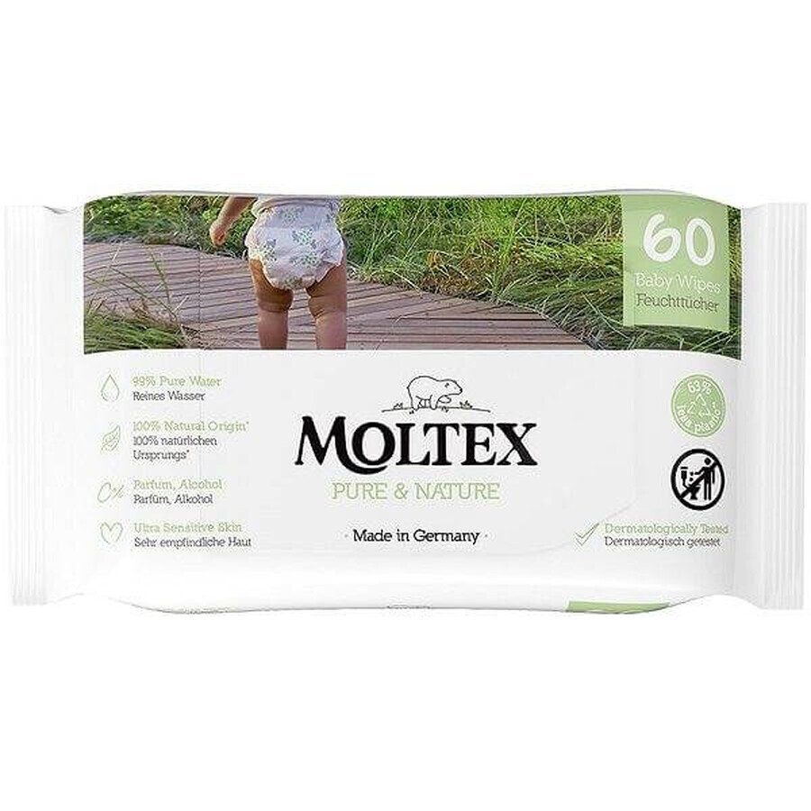 Moltex Pure & Nature EKO șervețele umede pe bază de apă 1×60 buc, șervețele umede