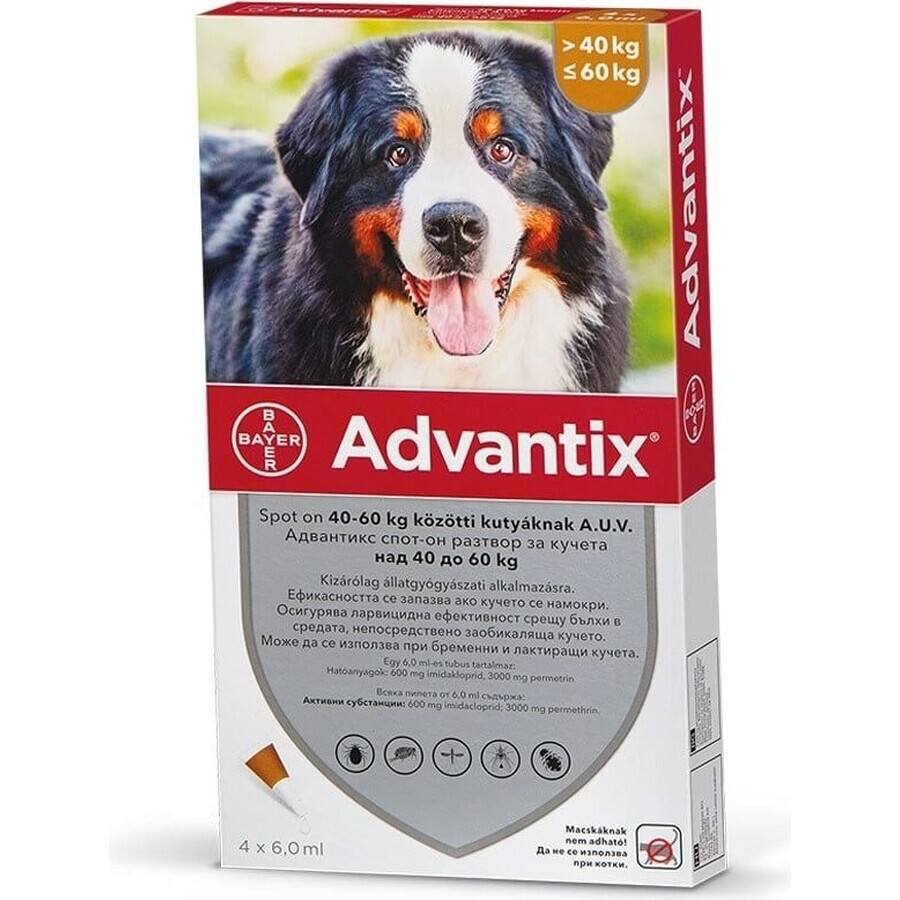 Advantix Spot-on pentru câini de la 40 la 60 kg (1 pipetă) 1x6 ml