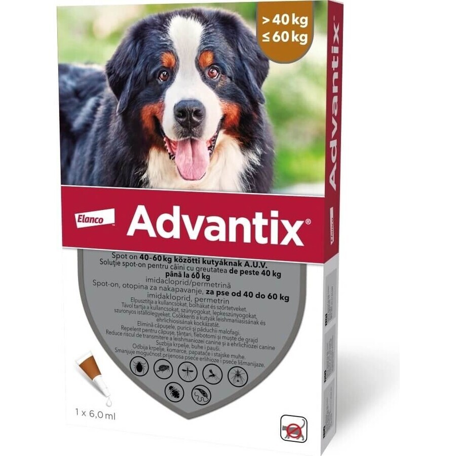 Advantix Spot-on pentru câini de la 40 la 60 kg (1 pipetă) 1x6 ml