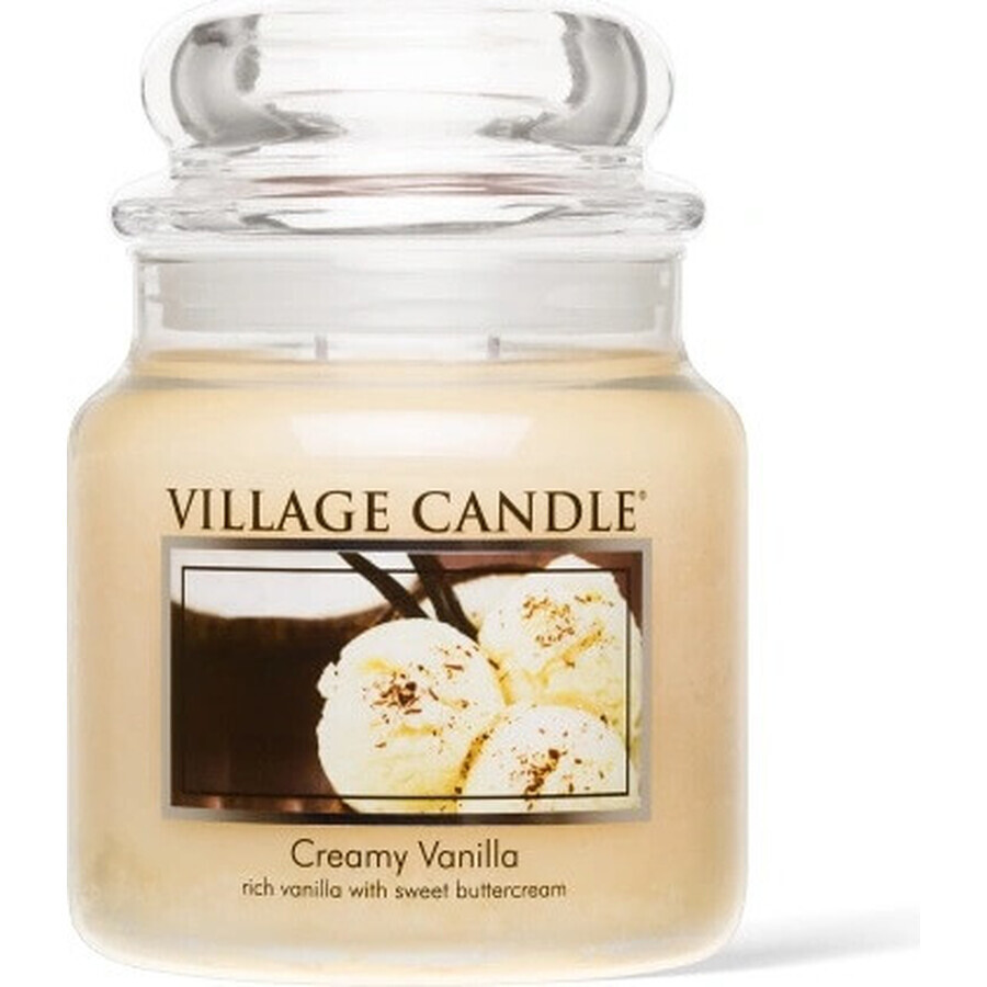 Village Candle Lumânare parfumată în sticlă - Creamy Vanilla - Înghețată de vanilie, medie 1×1 buc