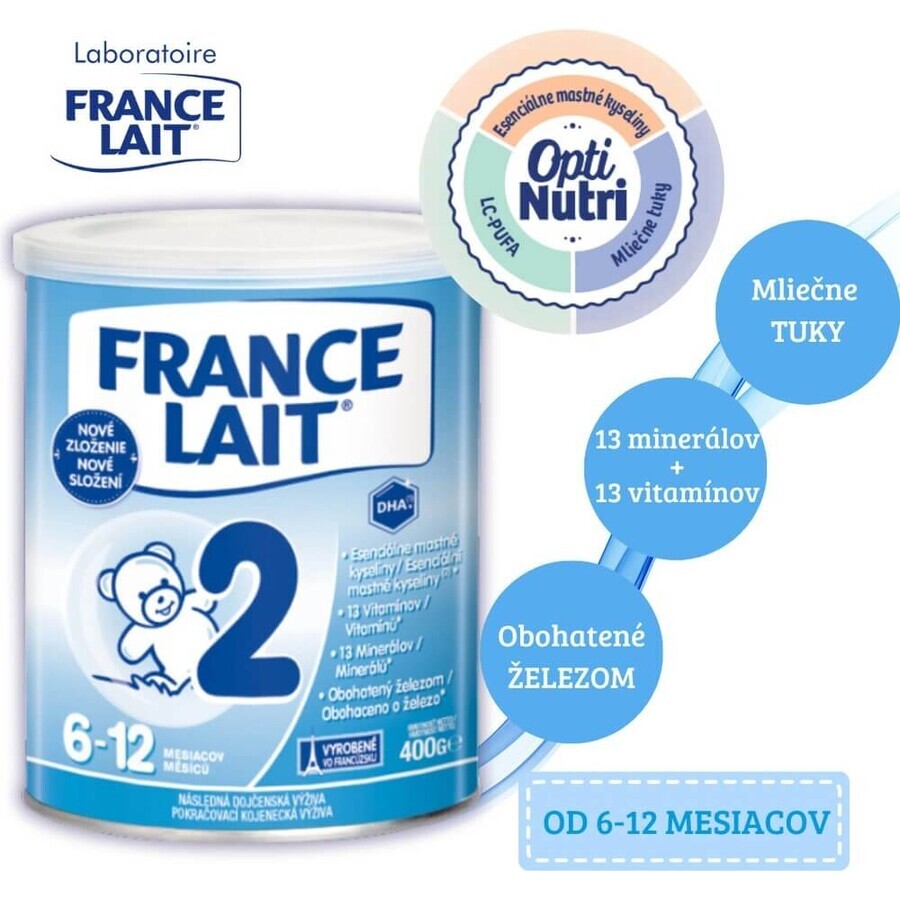 France Lait 2 formula di proseguimento da 6-12 mesi 1×400 g, latte artificiale da 6 mesi