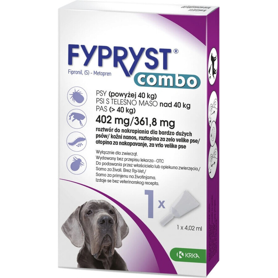 FYPRYST combo 402 mg/361,8 mg PSY OVER 40 KG 1×4,02 ml, preparato per pulci