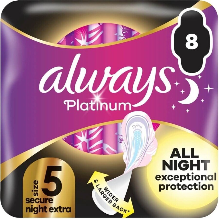 Always Platinum Secure Night Extra Damenbinden mit Flügeln, 8 Stück 1×8 Stück, Damenbinden mit Flügeln