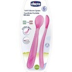 CHICCO Lingură din silicon 2 buc albastru 6m+ 1×1 buc, delicată pentru gingiile bebelușului