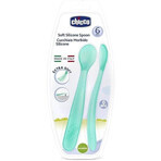 CHICCO Lingură din silicon 2 buc albastru 6m+ 1×1 buc, delicată pentru gingiile bebelușului