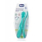 CHICCO Lingură din silicon 2 buc albastru 6m+ 1×1 buc, delicată pentru gingiile bebelușului