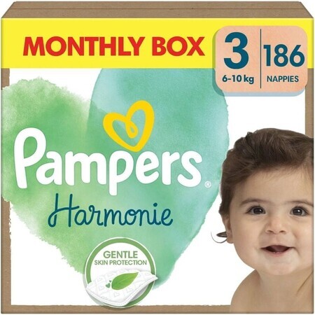 PAMPERS HARMONIE BABY DIAPERS V.3 6-10KG 186KS 1×186 pcs, couches taille 3