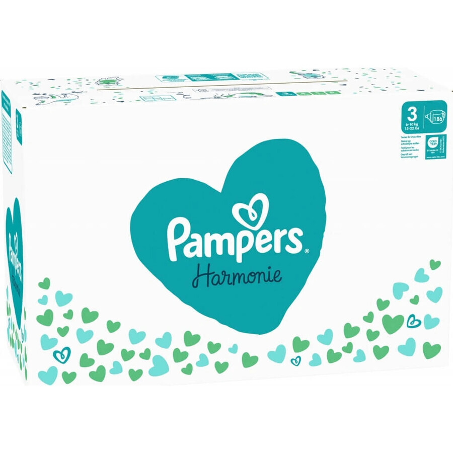 PAMPERS HARMONIE BABY DIAPERS V.3 6-10KG 186KS 1×186 pcs, couches taille 3