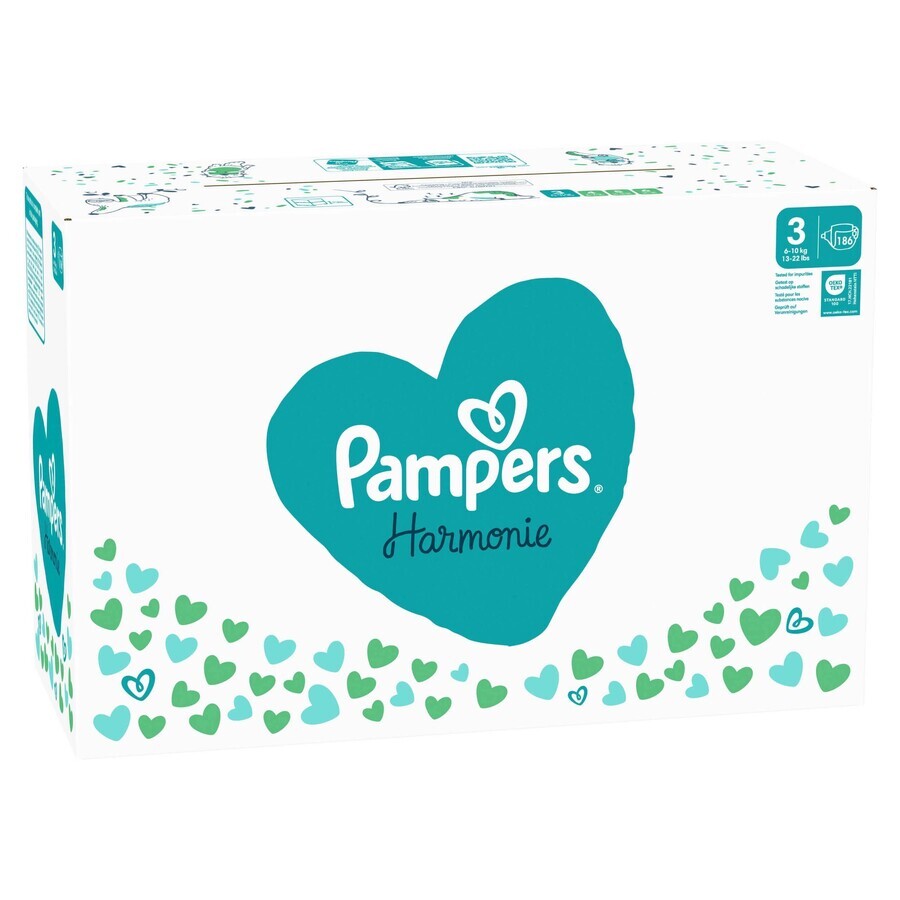 PAMPERS HARMONIE BABY DIAPERS V.3 6-10KG 186KS 1×186 pcs, couches taille 3