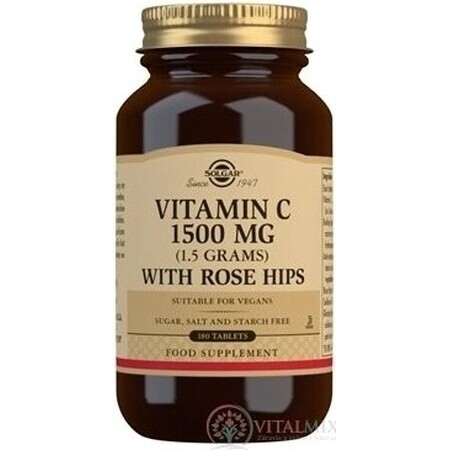 Solgar Vitamina C 1500 mg con rosa canina 180 compresse 1×180 tbl, integratore alimentare