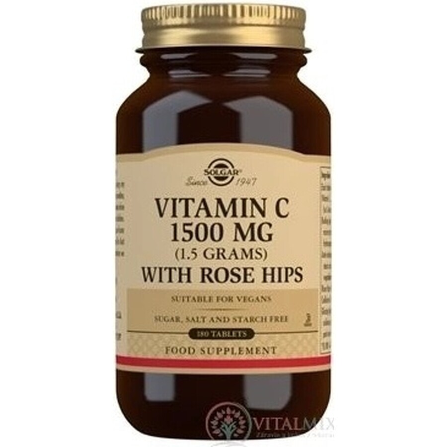 Solgar Vitamina C 1500 mg con rosa canina 180 compresse 1×180 tbl, integratore alimentare