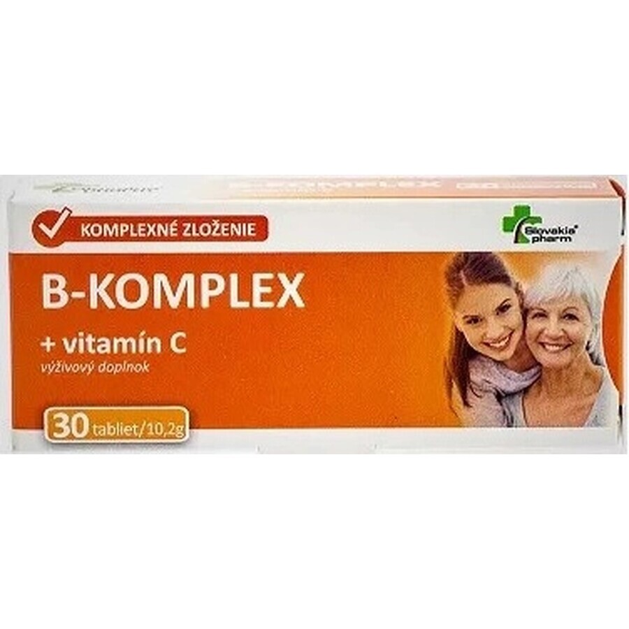 Slovakiapharm B-KOMPLEX + vitamina C 1×30 tbl, complemento alimenticio