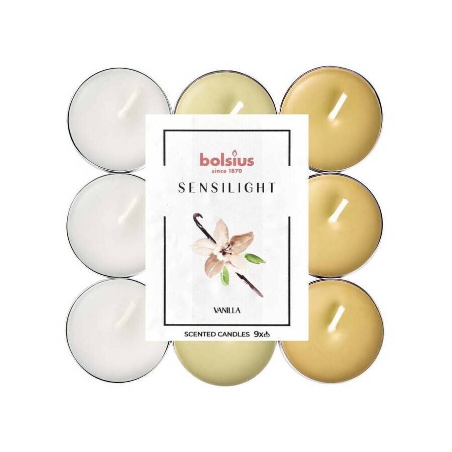 BOLSIUS Tea lights sensilight VANILLA 1×9 pezzi, tricolore