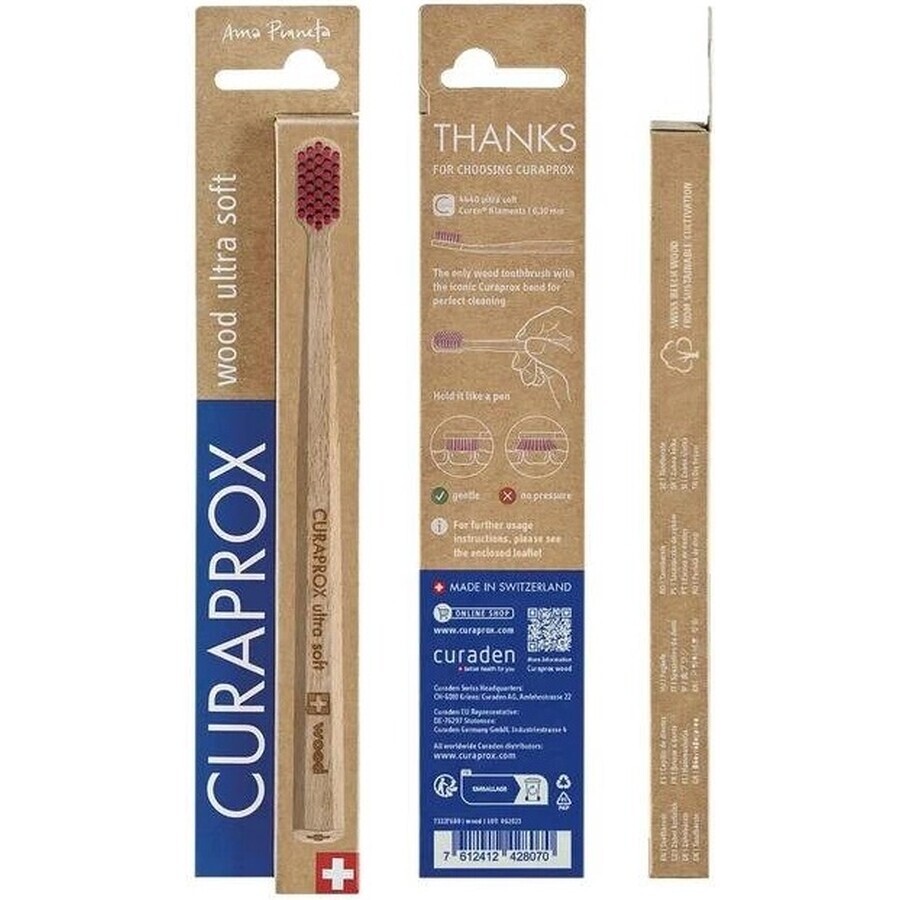 Curaprox CS legno - spazzolino da denti in legno 1×1 pz, spazzolino da denti in legno