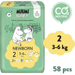 Muumi Baby 2 Nou-născut 3-6 kg, scutece ecologice 1×58pcs, scutece ECO