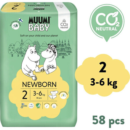 Muumi Baby 2 Nou-născut 3-6 kg, scutece ecologice 1×58pcs, scutece ECO