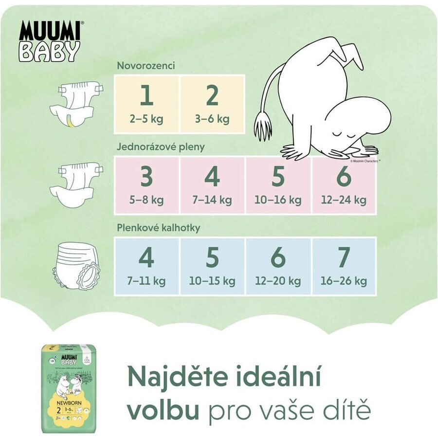 Muumi Baby 2 Nou-născut 3-6 kg, scutece ecologice 1×58pcs, scutece ECO