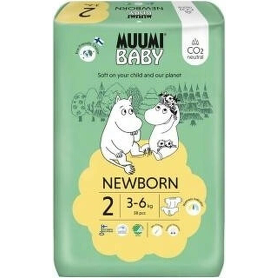 Muumi Baby 2 Nou-născut 3-6 kg, scutece ecologice 1×58pcs, scutece ECO