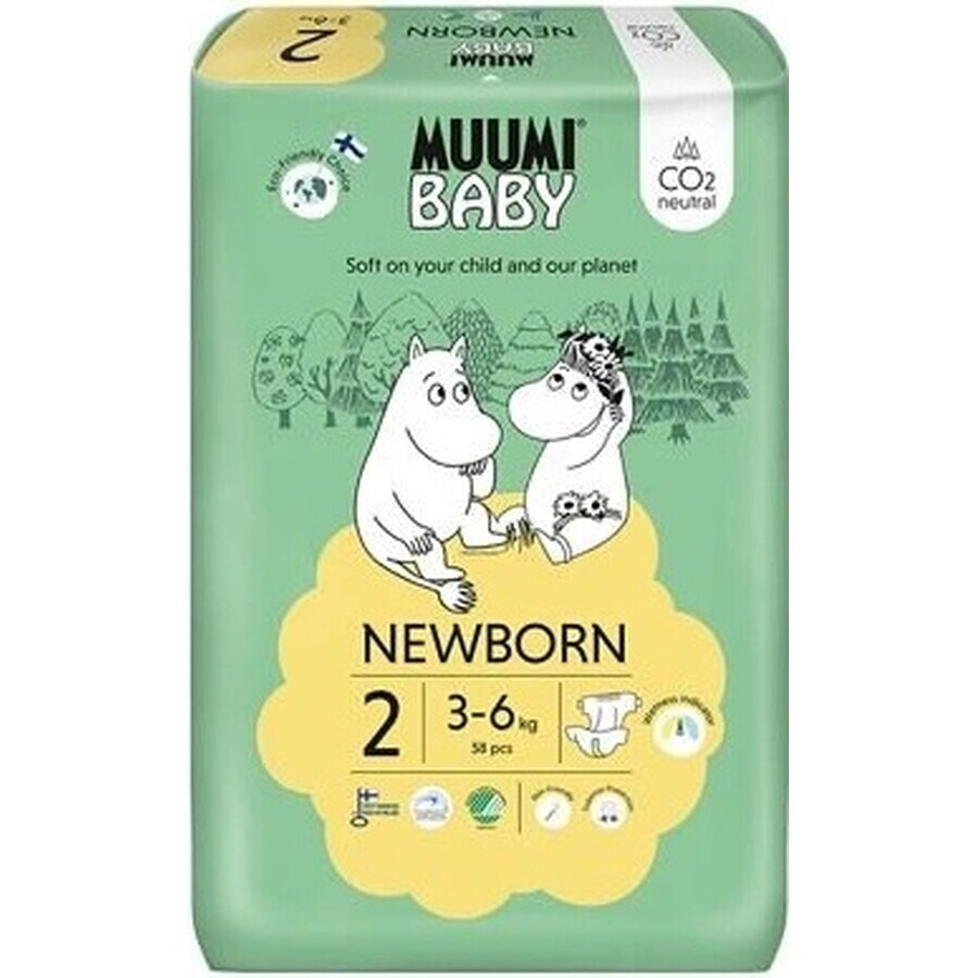 Muumi Baby 2 Nou-născut 3-6 kg, scutece ecologice 1×58pcs, scutece ECO