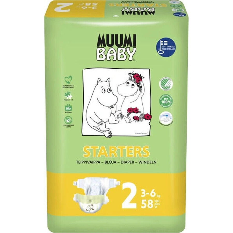 Muumi Baby 2 Nou-născut 3-6 kg, scutece ecologice 1×58pcs, scutece ECO