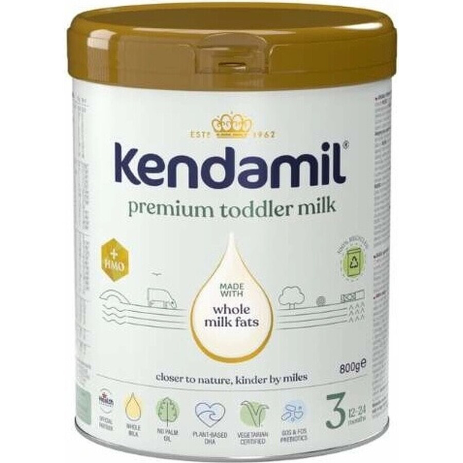 Kendamil Premium 3 HMO+, pack regalo creativo 3×800 g, leche para niños pequeños