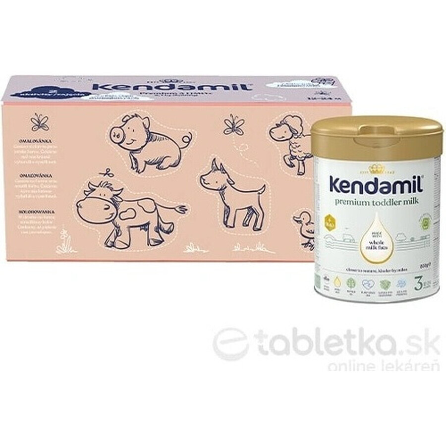 Kendamil Premium 3 HMO+, pack regalo creativo 3×800 g, leche para niños pequeños