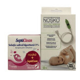 Aspirator nazal pentru nou nascuti si copii, +0luni, Nosko Mouth + Solutie salina 3% SeptiClean, 10 x 5 ml, Viva Pharma