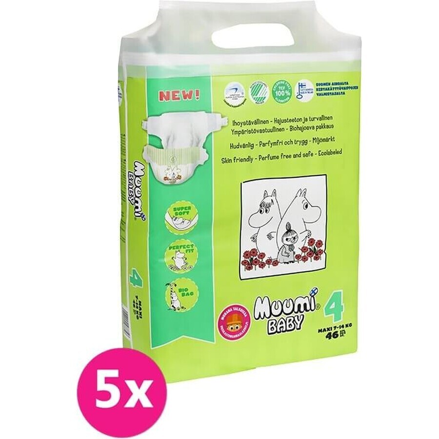 Muumi Baby 4 Maxi 7-14 kg, biologische luiers 46 stuks 1×46st, biologische luiers