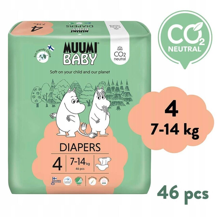 Muumi Baby 4 Maxi 7-14 kg, biologische luiers 46 stuks 1×46st, biologische luiers