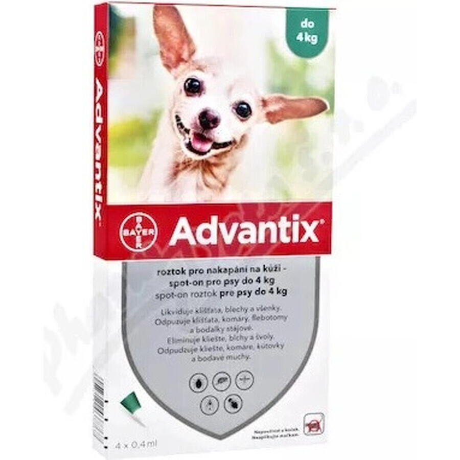 Advantix Spot-on per cani fino a 4 kg 4×0,4 ml, pipetta