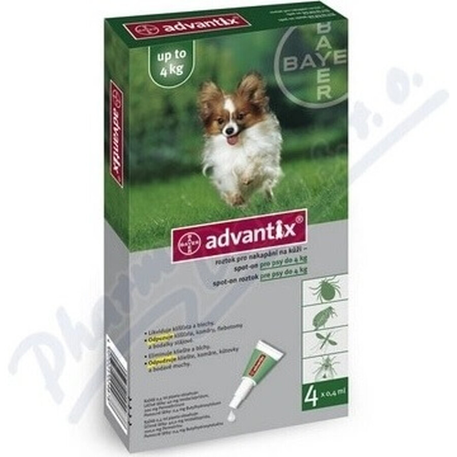 Advantix Spot-on per cani fino a 4 kg 4×0,4 ml, pipetta